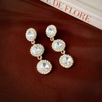 1 Pair Vintage Style Geometric Round Plating Inlay Alloy Rhinestones Drop Earrings sku image 2