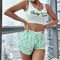 Home Women's Sweet Letter Polyester Milk Fiber Shorts Sets Pajama Sets main image 5