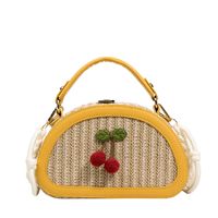 Women's Small Straw Color Block Cherry Streetwear Lock Clasp Handbag Crossbody Bag sku image 2