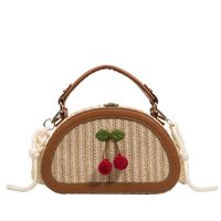 Women's Small Straw Color Block Cherry Streetwear Lock Clasp Handbag Crossbody Bag sku image 5