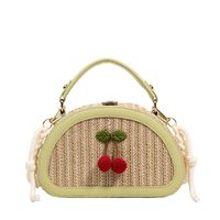 Women's Small Straw Color Block Cherry Streetwear Lock Clasp Handbag Crossbody Bag sku image 3