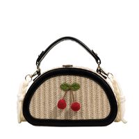 Women's Small Straw Color Block Cherry Streetwear Lock Clasp Handbag Crossbody Bag sku image 4