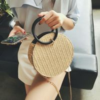Women's Small Straw Color Block Vintage Style Zipper Circle Bag main image 1