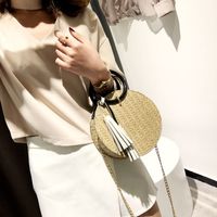 Women's Small Straw Color Block Vintage Style Zipper Circle Bag main image 5