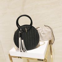 Women's Small Straw Color Block Vintage Style Zipper Circle Bag main image 3