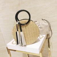 Women's Small Straw Color Block Vintage Style Zipper Circle Bag main image 2