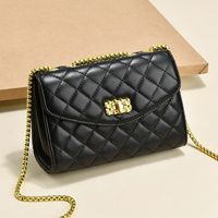 Women's Large Pu Leather Solid Color Lingge Streetwear Square Lock Clasp Crossbody Bag sku image 2