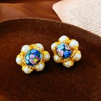 1 Pair Vintage Style Flower Imitation Pearl Alloy Glass Ear Studs main image 4