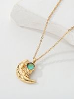 Copper 18K Gold Plated IG Style Astronaut Moon Inlay Zircon Pendant Necklace main image 8