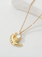 Copper 18K Gold Plated IG Style Astronaut Moon Inlay Zircon Pendant Necklace main image 1