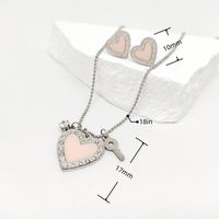 Stainless Steel 18K Gold Plated Casual Romantic Inlay Heart Shape Key Zircon Earrings Necklace main image 2