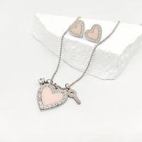 Stainless Steel 18K Gold Plated Casual Romantic Inlay Heart Shape Key Zircon Earrings Necklace main image 1