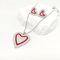 Stainless Steel 18K Gold Plated Casual Romantic Inlay Heart Shape Key Zircon Earrings Necklace sku image 2