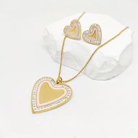 Acero Inoxidable Chapados en oro de 18k Casual Romántico Embutido Forma De Corazón Llave Circón Aretes Collar main image 6