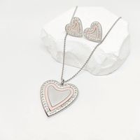 Stainless Steel 18K Gold Plated Casual Romantic Inlay Heart Shape Key Zircon Earrings Necklace main image 8