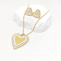 Stainless Steel 18K Gold Plated Casual Romantic Inlay Heart Shape Key Zircon Earrings Necklace sku image 4