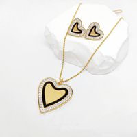 Acero Inoxidable Chapados en oro de 18k Casual Romántico Embutido Forma De Corazón Llave Circón Aretes Collar main image 7
