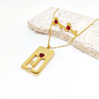 Stainless Steel 18K Gold Plated Casual Romantic Inlay Heart Shape Key Zircon Earrings Necklace sku image 1