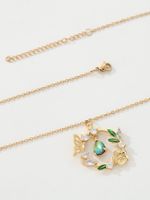 Copper 18K Gold Plated IG Style Water Droplets Wreath Butterfly Inlay Zircon Pendant Necklace main image 6