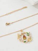 Copper 18K Gold Plated IG Style Water Droplets Wreath Butterfly Inlay Zircon Pendant Necklace main image 8