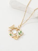 Copper 18K Gold Plated IG Style Water Droplets Wreath Butterfly Inlay Zircon Pendant Necklace main image 9
