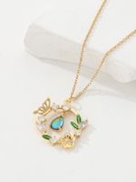Copper 18K Gold Plated IG Style Water Droplets Wreath Butterfly Inlay Zircon Pendant Necklace main image 5