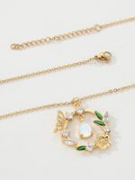 Copper 18K Gold Plated IG Style Water Droplets Wreath Butterfly Inlay Zircon Pendant Necklace main image 10
