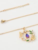 Copper 18K Gold Plated IG Style Water Droplets Wreath Butterfly Inlay Zircon Pendant Necklace main image 4