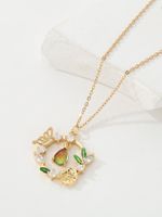 Copper 18K Gold Plated IG Style Water Droplets Wreath Butterfly Inlay Zircon Pendant Necklace main image 7