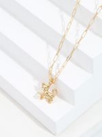 Copper 18K Gold Plated Cute Elephant Cat Plating Inlay Artificial Pearls Zircon Pendant Necklace main image 4