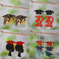 1 Pair Retro Doctoral Cap Wood Drop Earrings main image 1