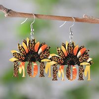 1 Pair Retro Sunflower Rainbow Wood Drop Earrings sku image 4