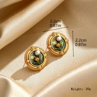 1 Pair Retro Pastoral Flower Inlay Copper Freshwater Pearl Turquoise Lapis Lazuli 18K Gold Plated Ear Studs sku image 1