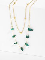 Stainless Steel 18K Gold Plated Vintage Style Irregular Round Natural Stone Zircon Double Layer Necklaces main image 7