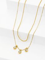 Stainless Steel 18K Gold Plated Vintage Style Irregular Round Natural Stone Zircon Double Layer Necklaces sku image 2