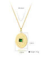 Stainless Steel 18K Gold Plated Retro Inlay Sun Oval Natural Stone Zircon Pendant Necklace main image 3