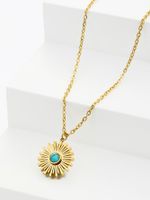 Stainless Steel 18K Gold Plated Retro Inlay Sun Oval Natural Stone Zircon Pendant Necklace main image 1