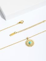 Stainless Steel 18K Gold Plated Retro Inlay Sun Oval Natural Stone Zircon Pendant Necklace main image 4