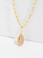 Copper 18K Gold Plated Vacation Oval Conch Inlay Zircon Pendant Necklace Locket Necklace sku image 1