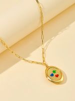 Cobre Chapados en oro de 18k Vacaciones Oval Concha Embutido Circón Collar Colgante Collar De Medallón main image 7