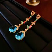 1 Pair Retro Shiny Flower Plating Inlay Copper Zircon Drop Earrings sku image 1