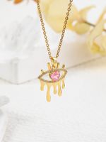 Copper 18K Gold Plated Simple Style Gossip Eye Inlay Natural Stone Zircon Pendant Necklace main image 10