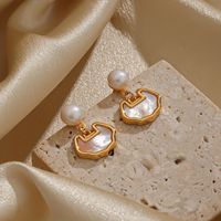 1 Pair Elegant Retro Clouds Mermaid Inlay Copper Freshwater Pearl Shell 18K Gold Plated Drop Earrings main image 5