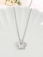 Simple Style Shiny Butterfly Alloy Inlay Zircon Silver Plated Women's Pendant Necklace sku image 2