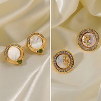 1 Pair Elegant Retro Round Rose Inlay Copper Rhinestones Freshwater Pearl 18K Gold Plated Ear Studs main image 1