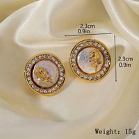 1 Pair Elegant Retro Round Rose Inlay Copper Rhinestones Freshwater Pearl 18K Gold Plated Ear Studs sku image 2