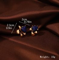1 Pair Vacation Simple Style Heart Shape Flower Inlay Copper Lapis Lazuli Obsidian 18K Gold Plated Ear Studs main image 2