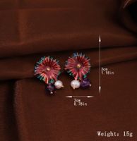 1 Pair Retro Flower Enamel Pearl Glass Copper 18K Gold Plated Drop Earrings main image 2