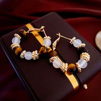 1 Paar Retro Geometrisch Perlen Überzug Opal Tigerauge Kupfer Ohrringe main image 3