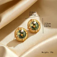 1 Pair Retro Pastoral Flower Inlay Copper Freshwater Pearl Turquoise Lapis Lazuli 18K Gold Plated Ear Studs main image 2